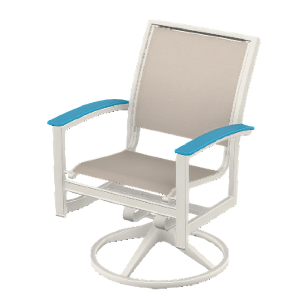 Bazza Sling Swivel Rocker Dining Chair — Snow PC / Aqua Accents