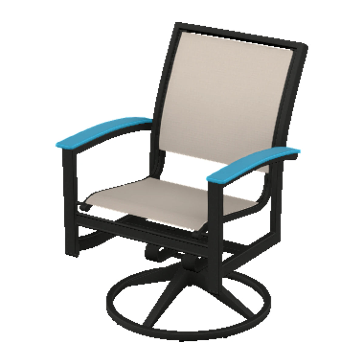 Bazza Sling Swivel Rocker Dining Chair — Black PC / Aqua Accents