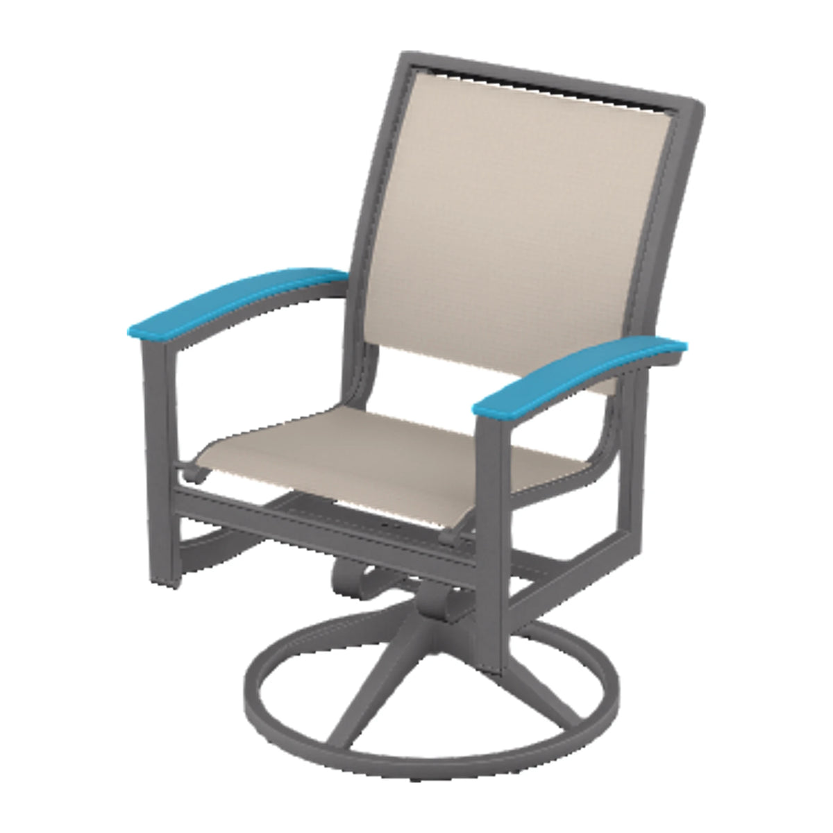 Bazza Sling Swivel Rocker Dining Chair — Graphite Txt PC / Aqua Accents