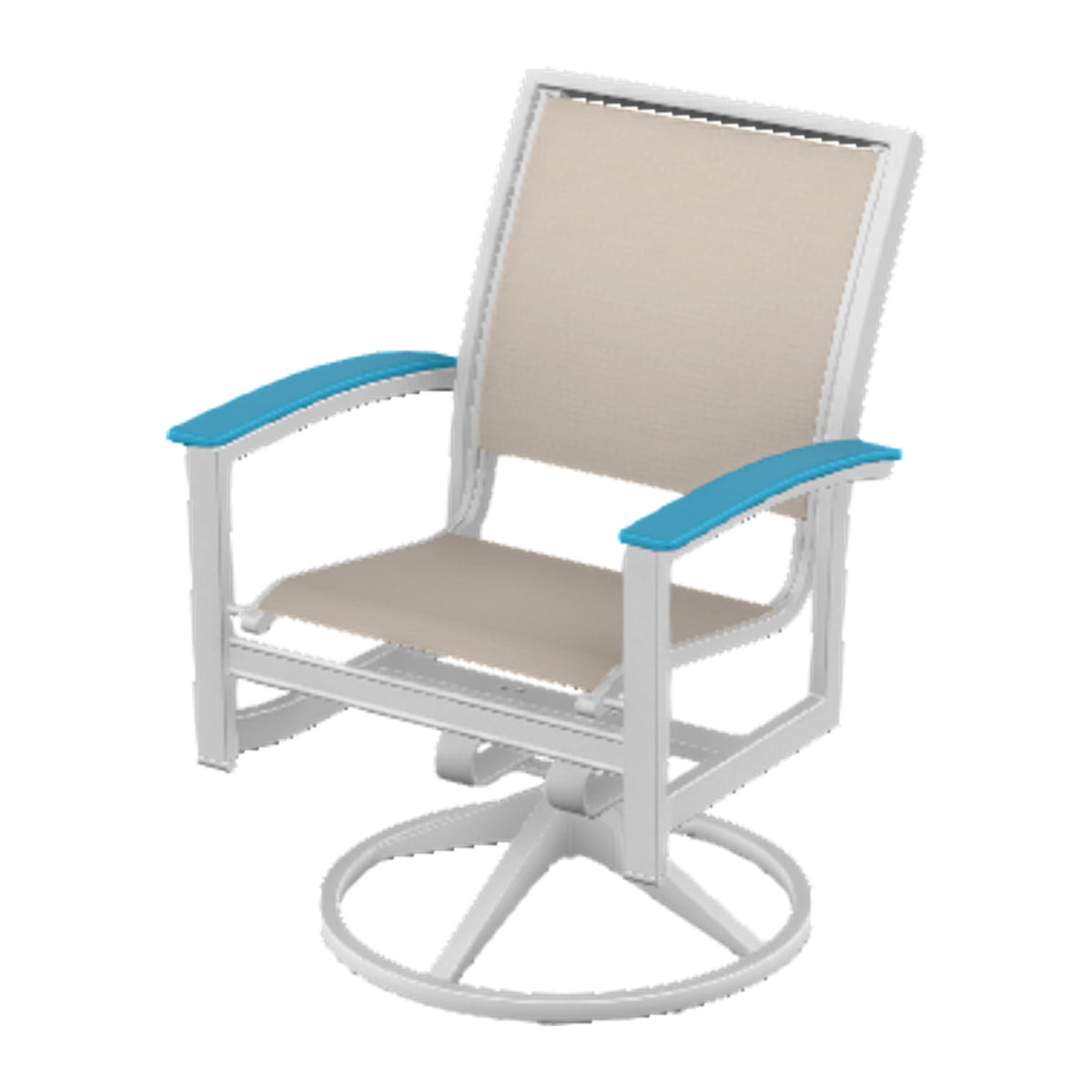 Bazza Sling Swivel Rocker Dining Chair — White Txt PC / Aqua Accents