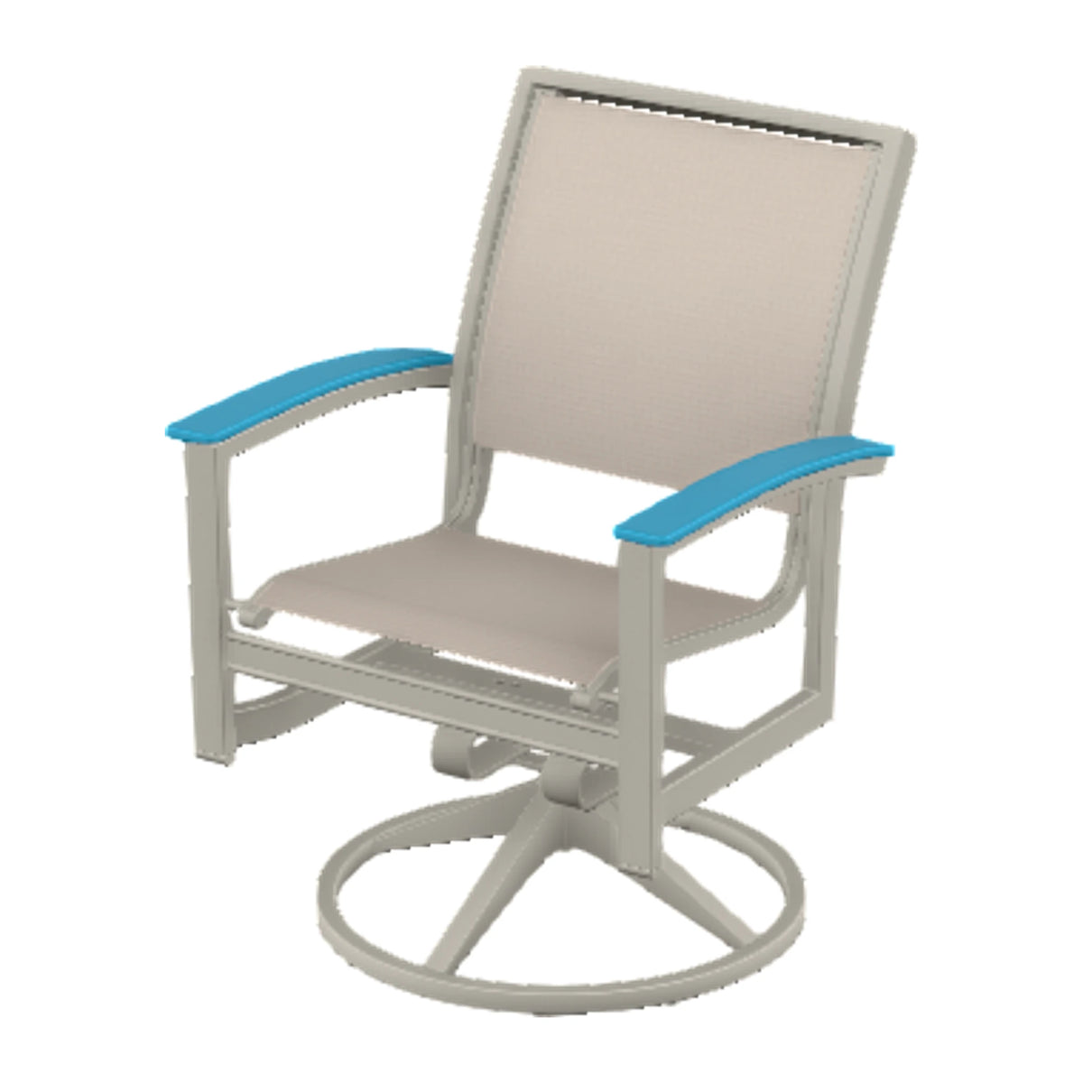 Bazza Sling Swivel Rocker Dining Chair — Warm Grey PC / Aqua Accents