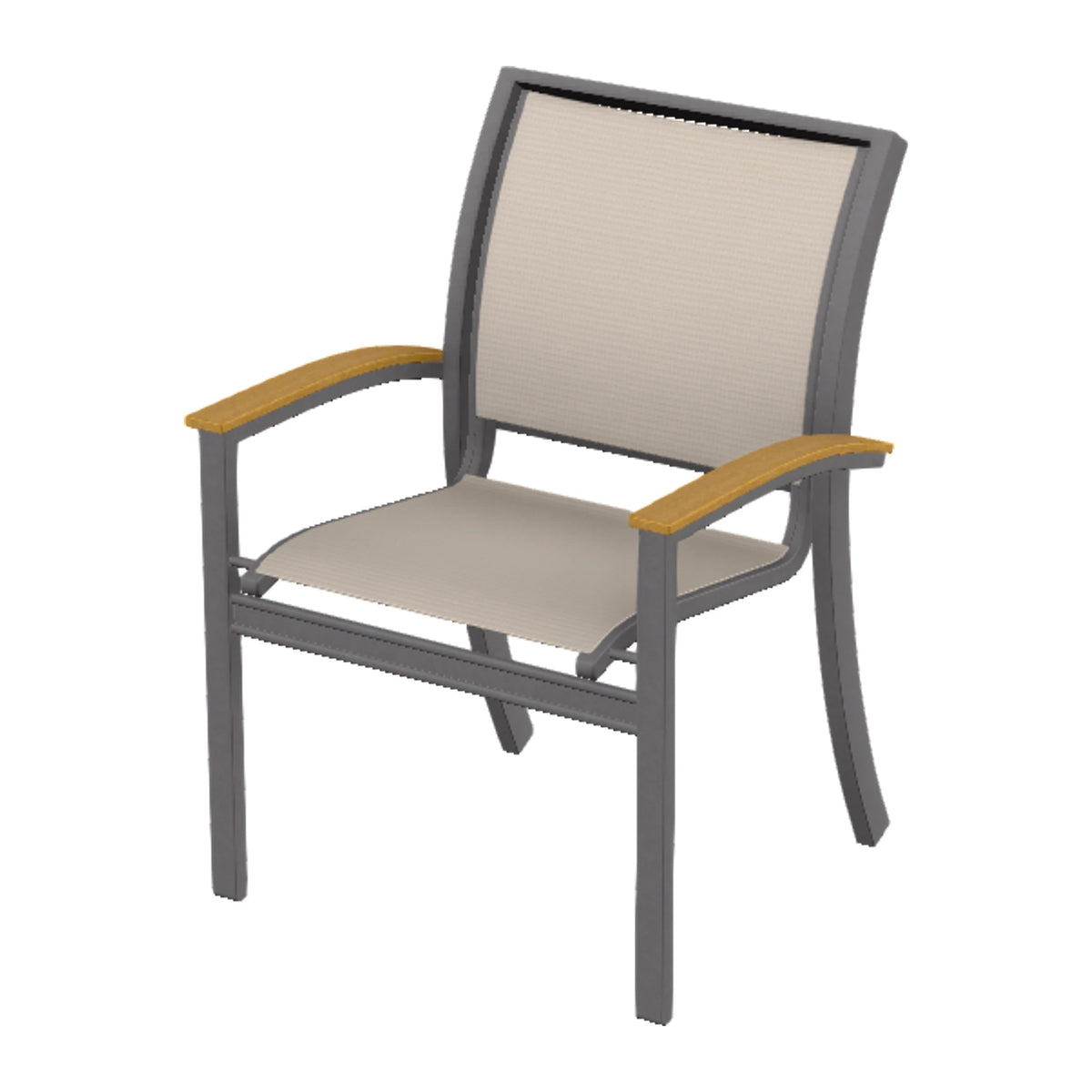 Bazza Sling Stacking Dining Chair — Graphite Txt PC / Teak Accents