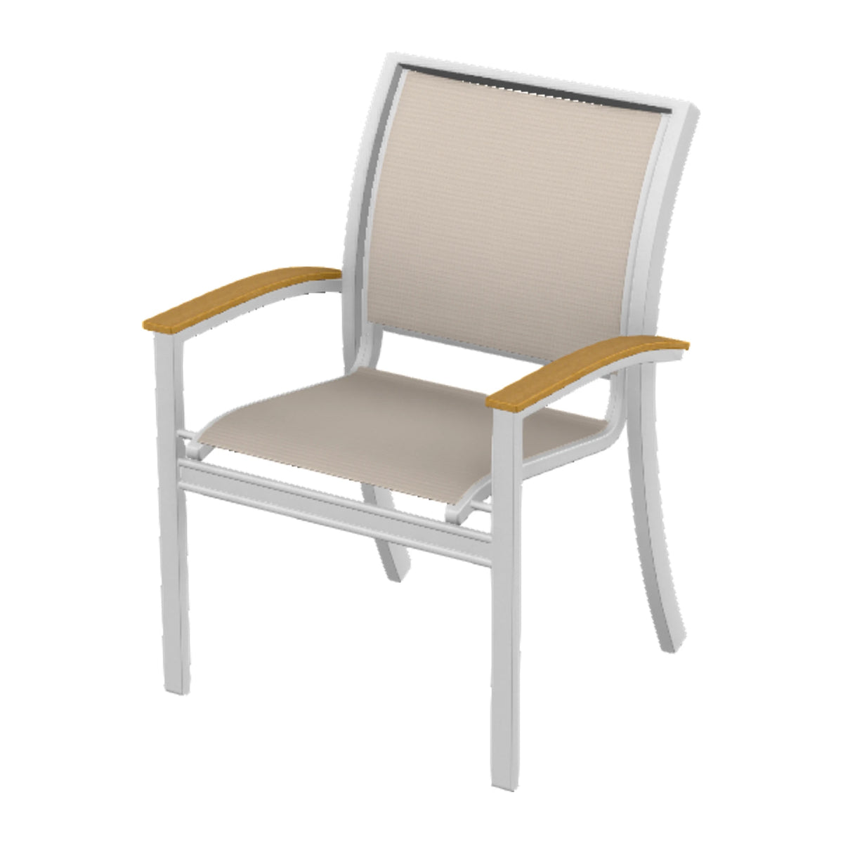 Bazza Sling Stacking Dining Chair — White Txt PC / Teak Accents