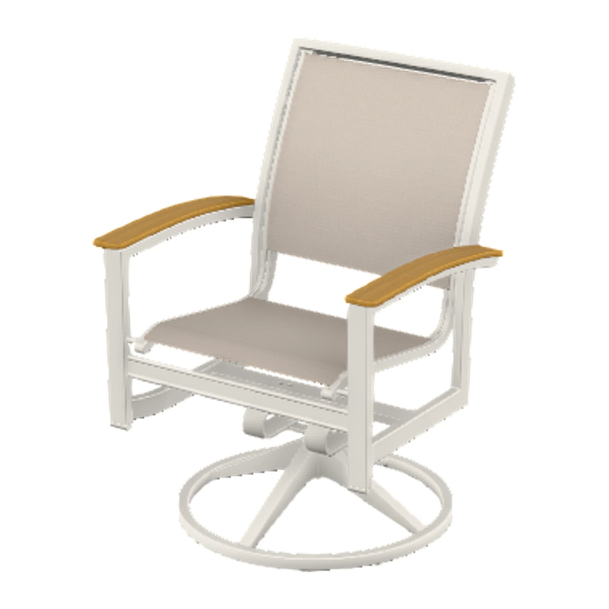 Bazza Sling Swivel Rocker Dining Chair — Snow PC / Teak Accents