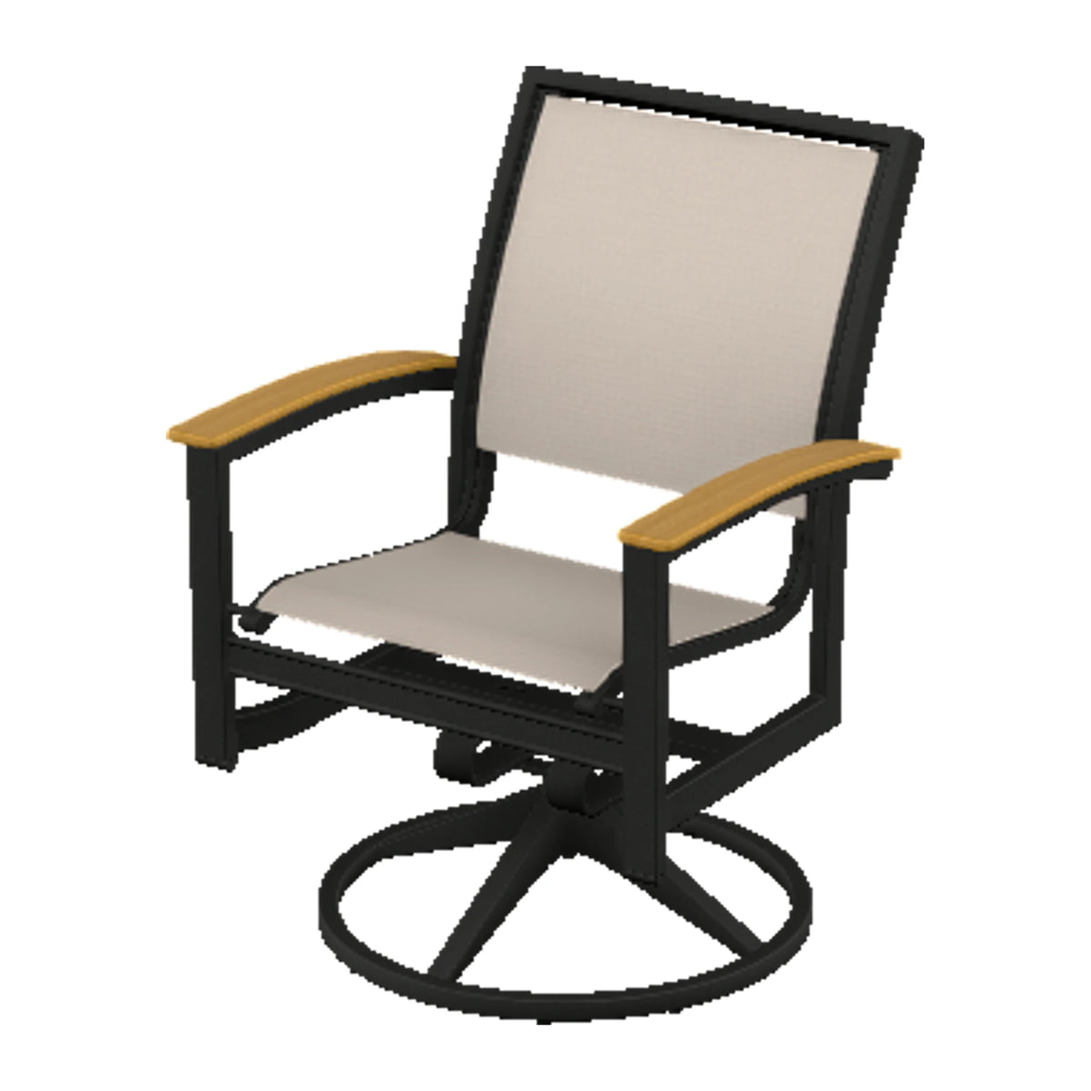 Bazza Sling Swivel Rocker Dining Chair — Black PC / Teak Accents