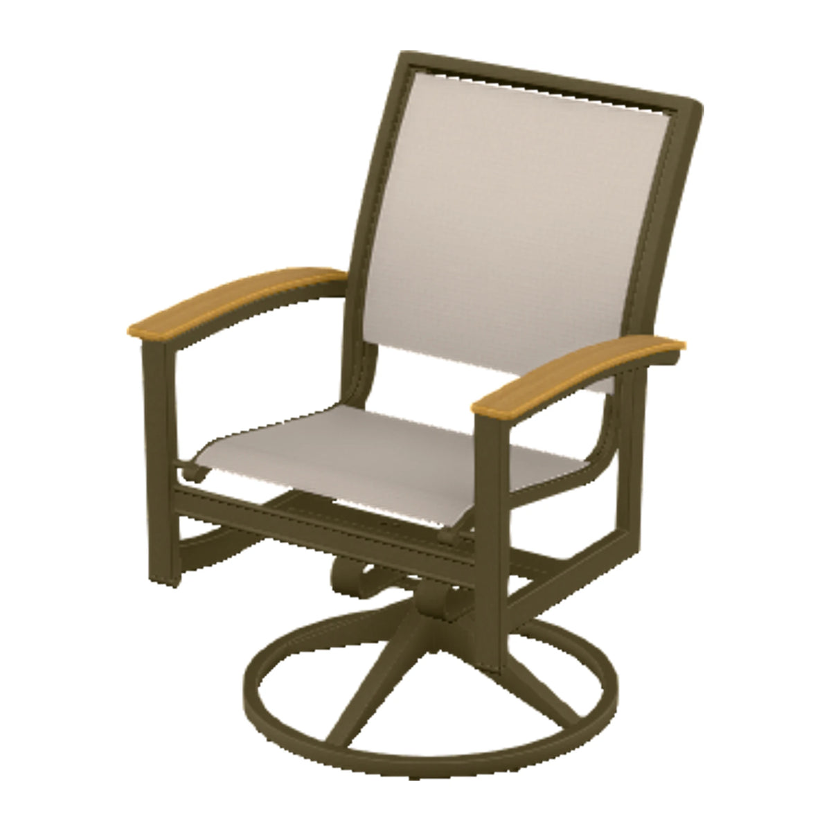 Bazza Sling Swivel Rocker Dining Chair — Beachwood PC / Teak Accents