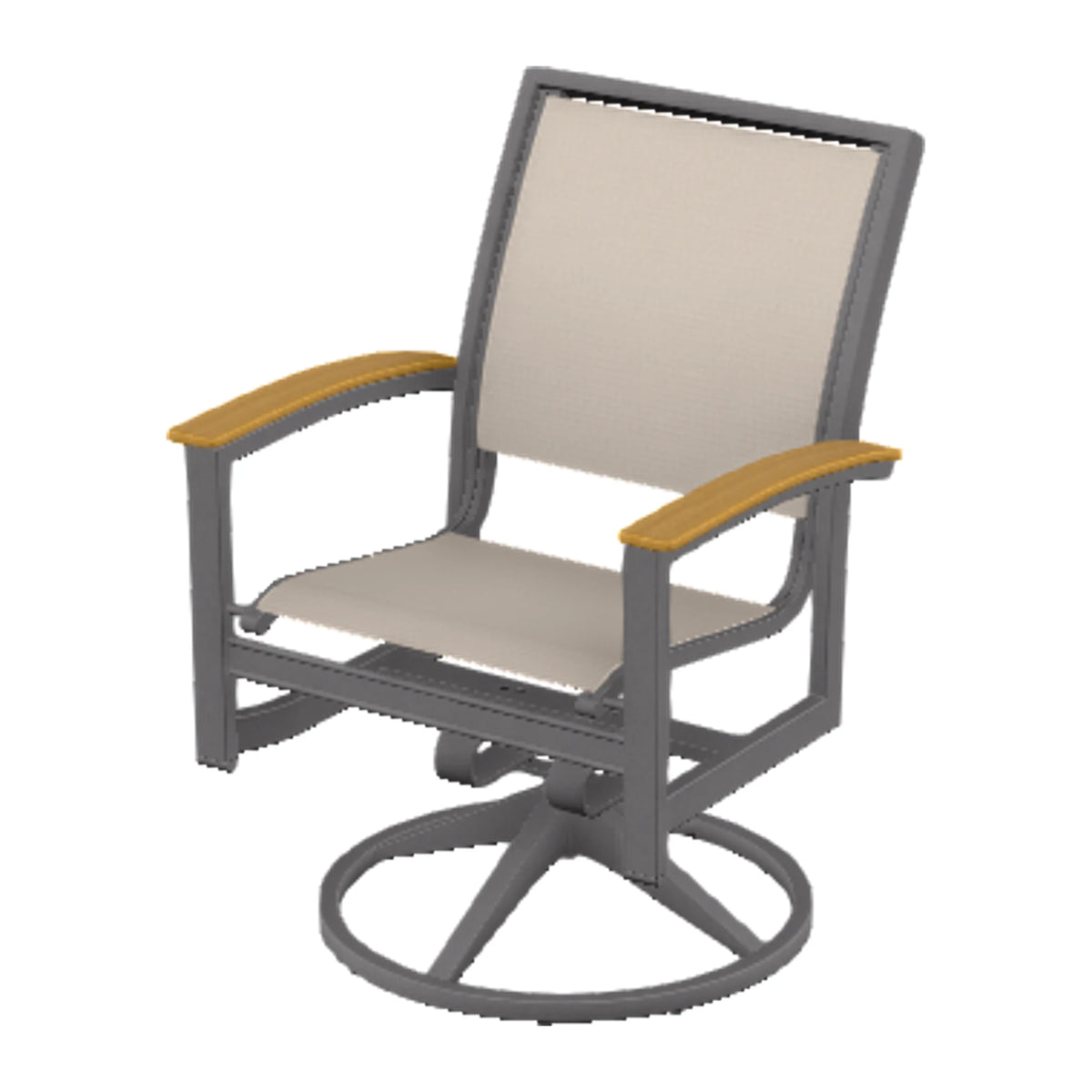 Bazza Sling Swivel Rocker Dining Chair — Graphite Txt PC / Teak Accents