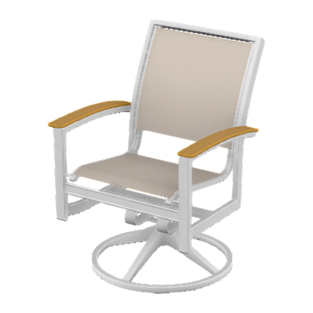Bazza Sling Swivel Rocker Dining Chair — White Txt PC / Teak Accents