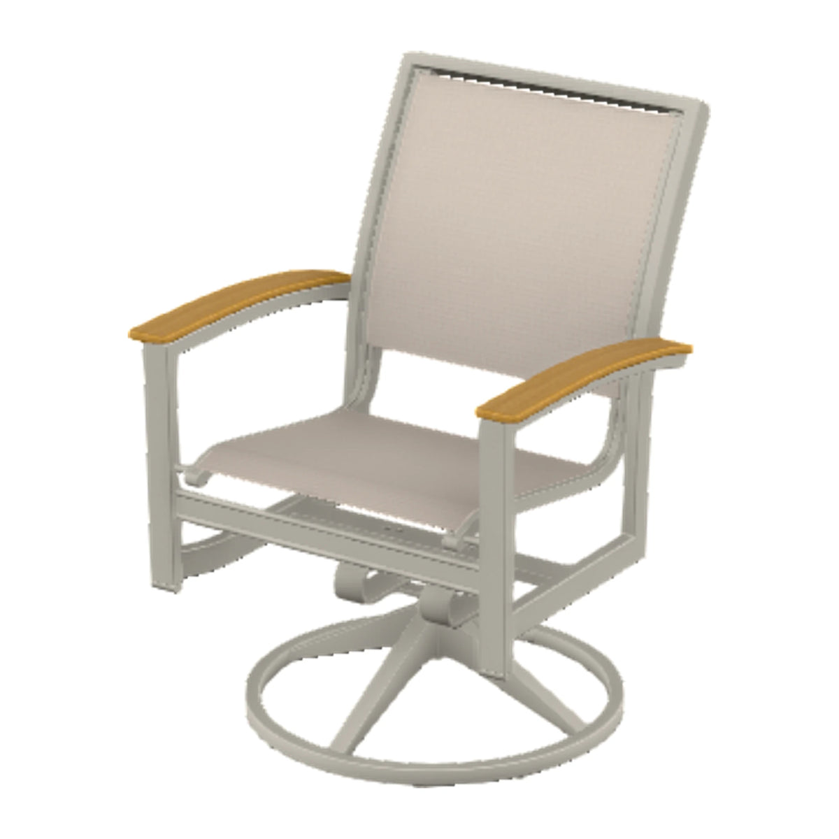 Bazza Sling Swivel Rocker Dining Chair — Warm Grey PC / Teak Accents
