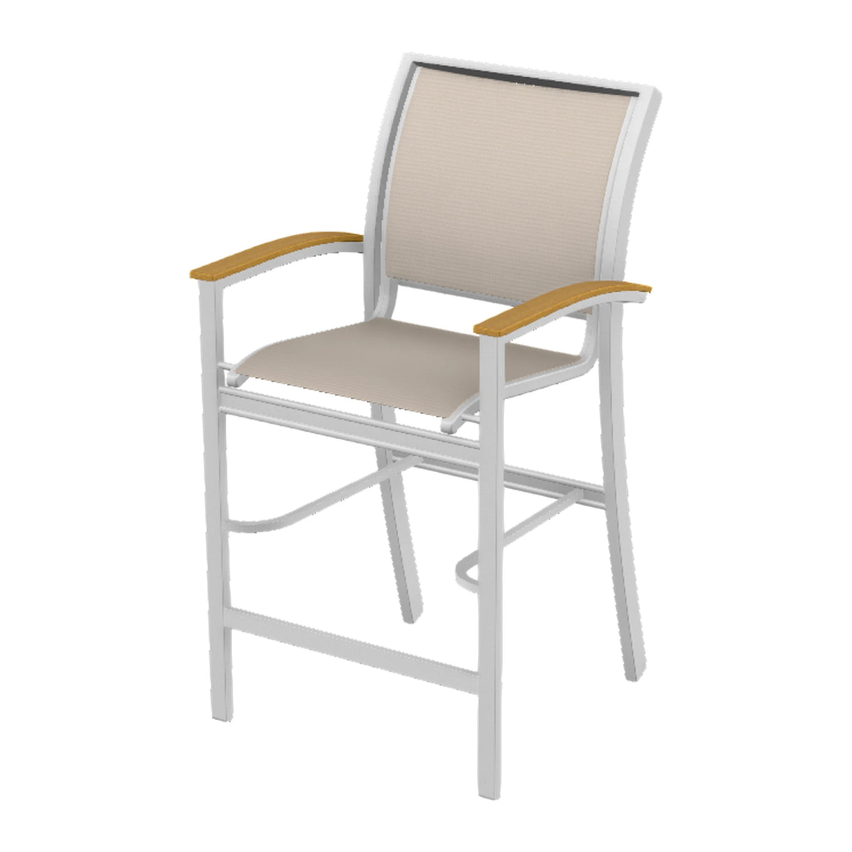 Bazza Sling Bar Chair — White Txt PC / Teak Accents