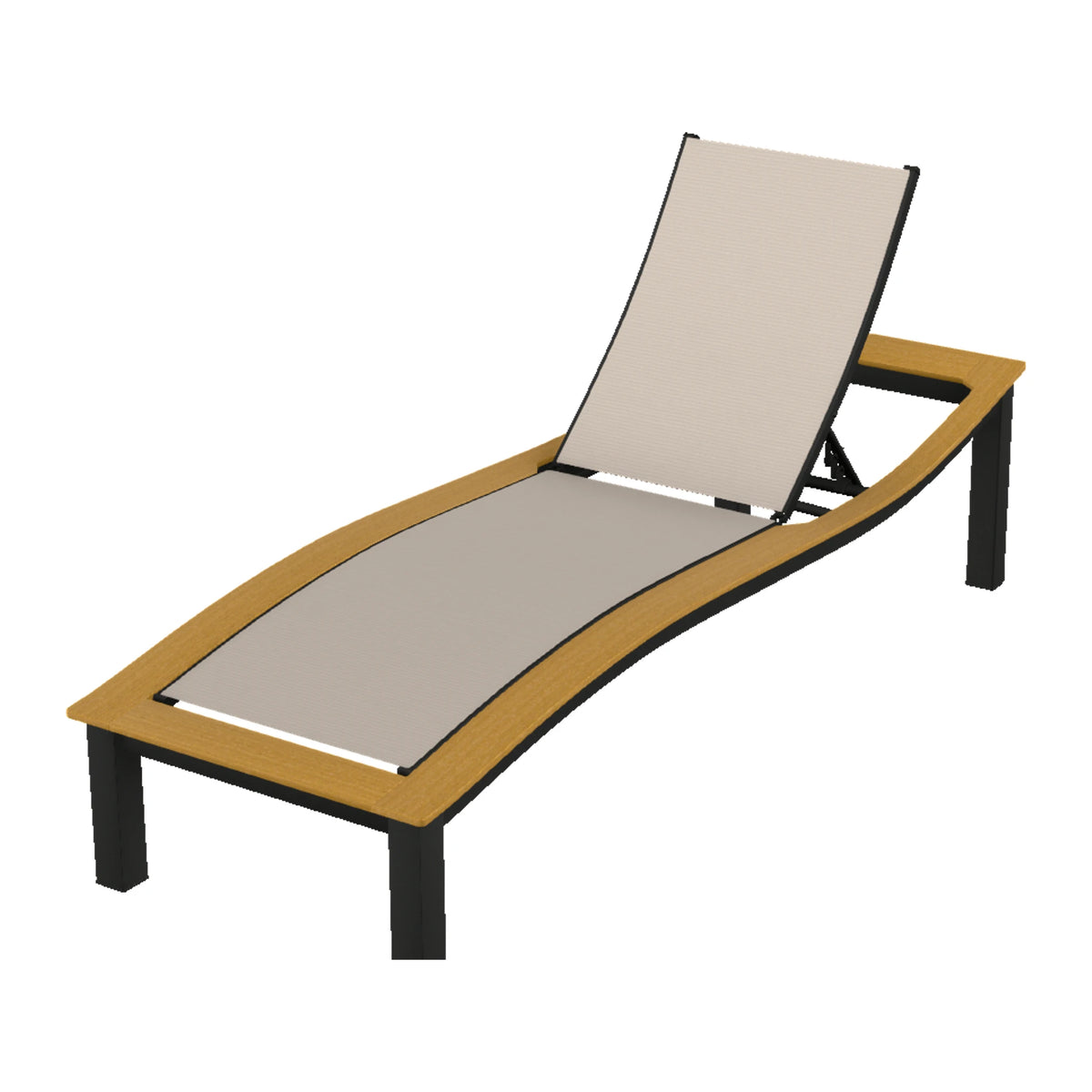 Bazza Sling Armless Chaise — Black PC / Teak Accents