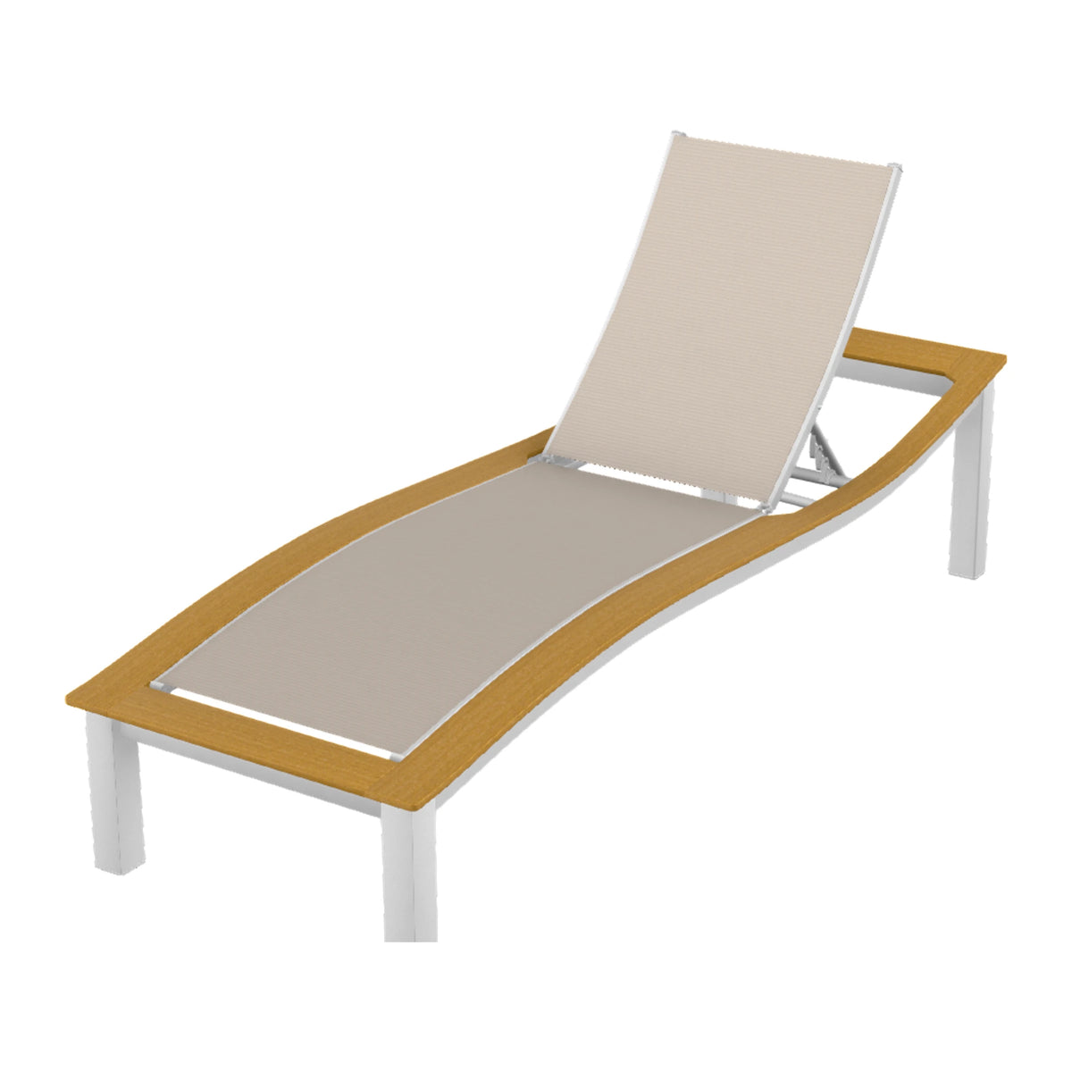 Bazza Sling Armless Chaise — White Txt PC / Teak Accents