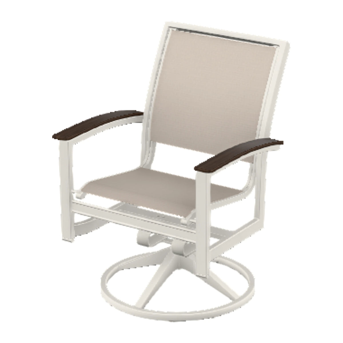 Bazza Sling Swivel Rocker Dining Chair — Snow PC / Chestnut Accents