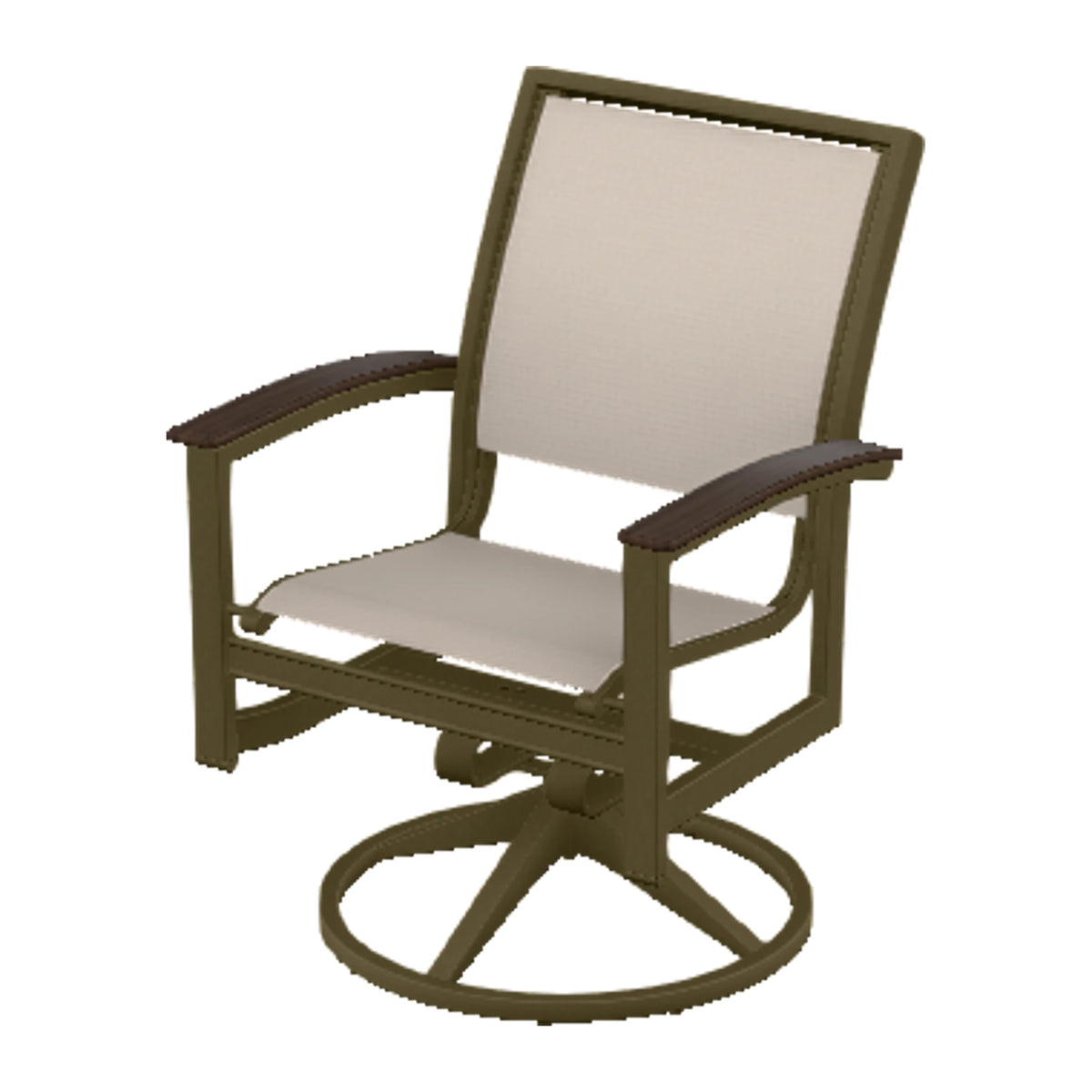 Bazza Sling Swivel Rocker Dining Chair — Beachwood PC / Chestnut Accents