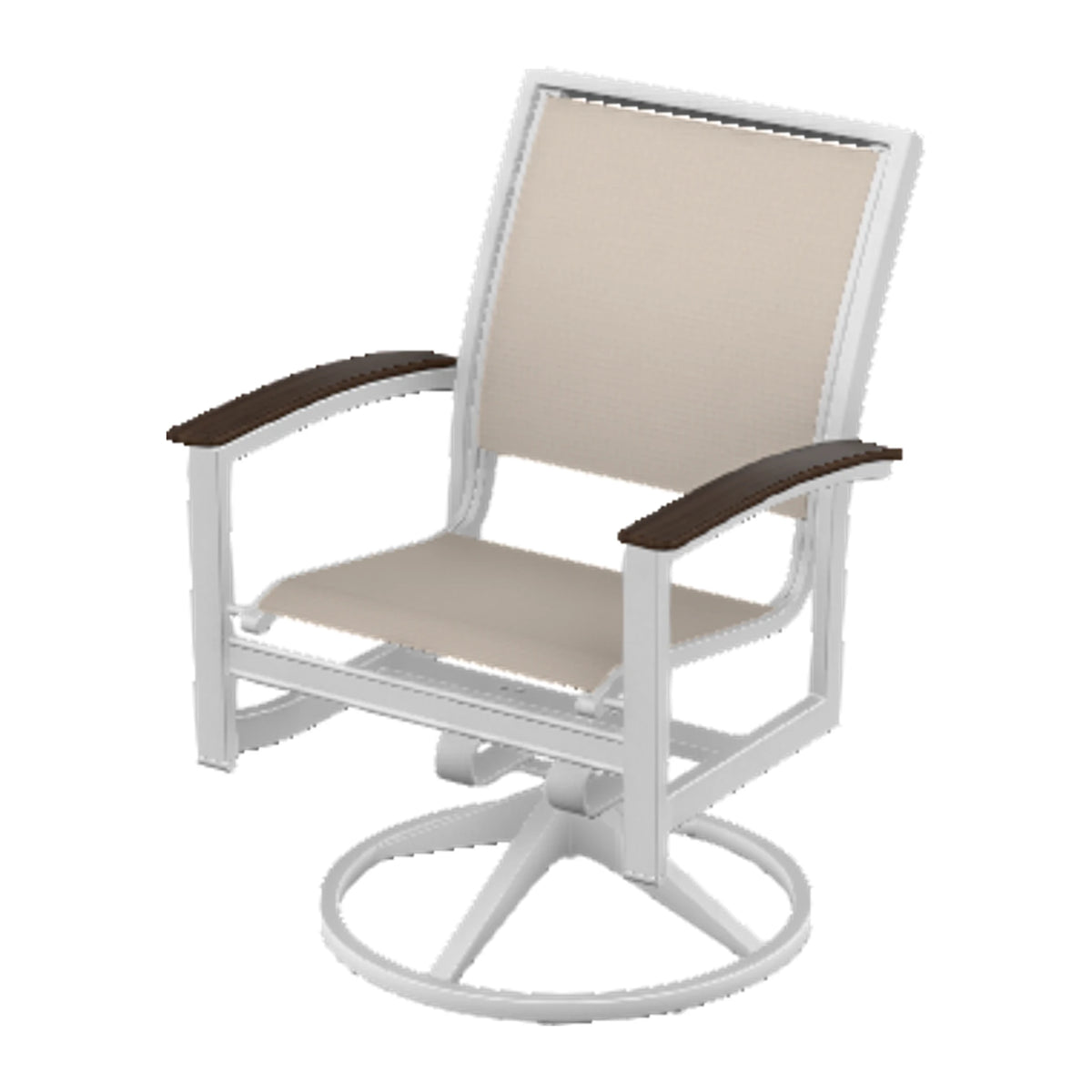 Bazza Sling Swivel Rocker Dining Chair — White Txt PC / Chestnut Accents