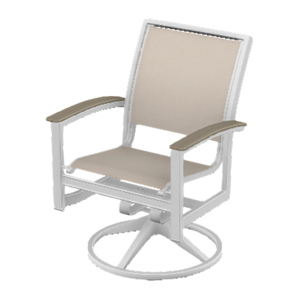 Bazza Sling Swivel Rocker Dining Chair — White Txt PC / Weathered Wood Accent