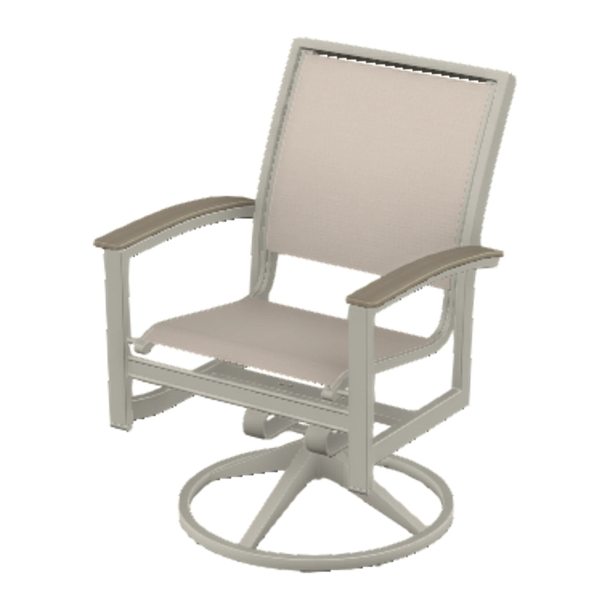 Bazza Sling Swivel Rocker Dining Chair — Warm Grey PC / Weathered Wood Accent