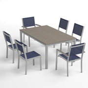 Travira 7-Piece 63" Rectangular Dining Table, Armchairs, And Side Chairs Set - Vintage Tekwood Top - Flint - Ink Pen Sling