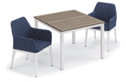 Oland 3-Piece 39" Square Dining Table And Armchairs - Chalk Frame - Vintage Tekwood - Spectrum Indigo Quilted Upholstery & Cushion