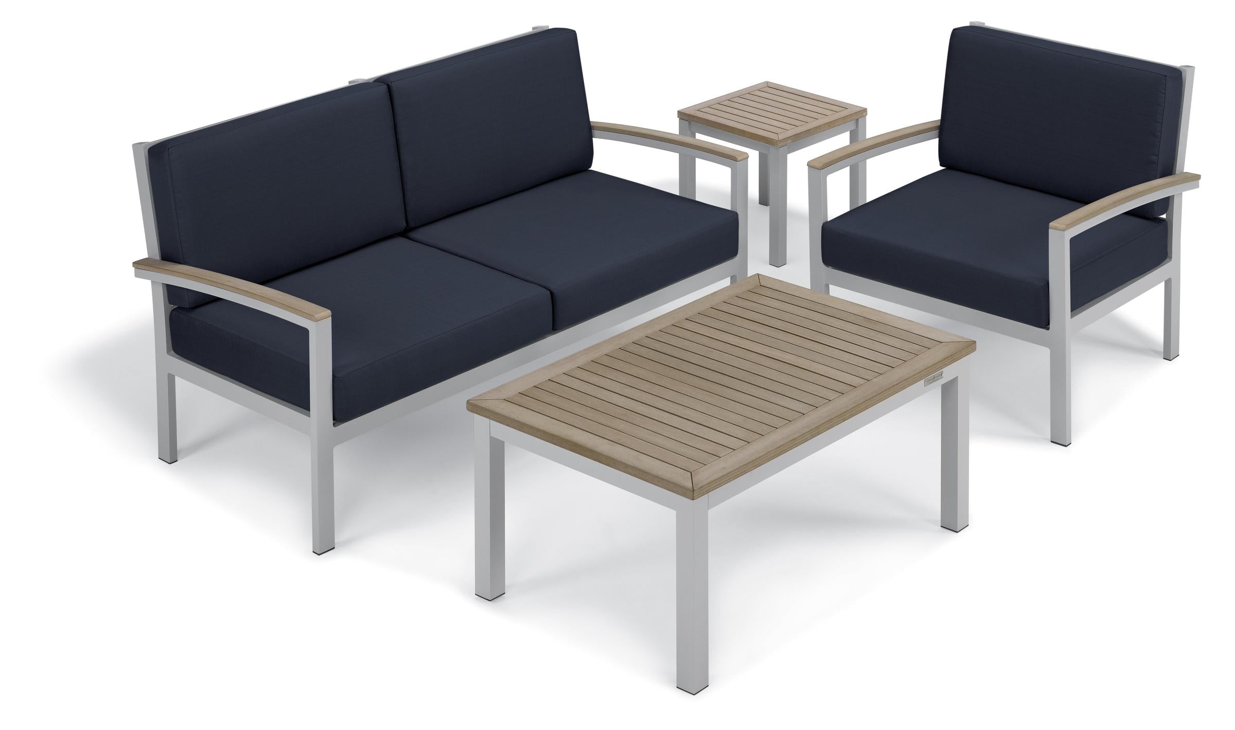 Travira 4-Piece Seat & Table Tekwood Chat Set - Midnight Blue Cushion - Vintage Tekwood