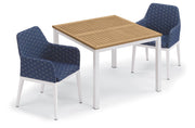 Oland 3-Piece 39" Square Dining Table And Armchairs - Chalk Frame - Natural Tekwood - Spectrum Indigo Quilted Upholstery & Cushion