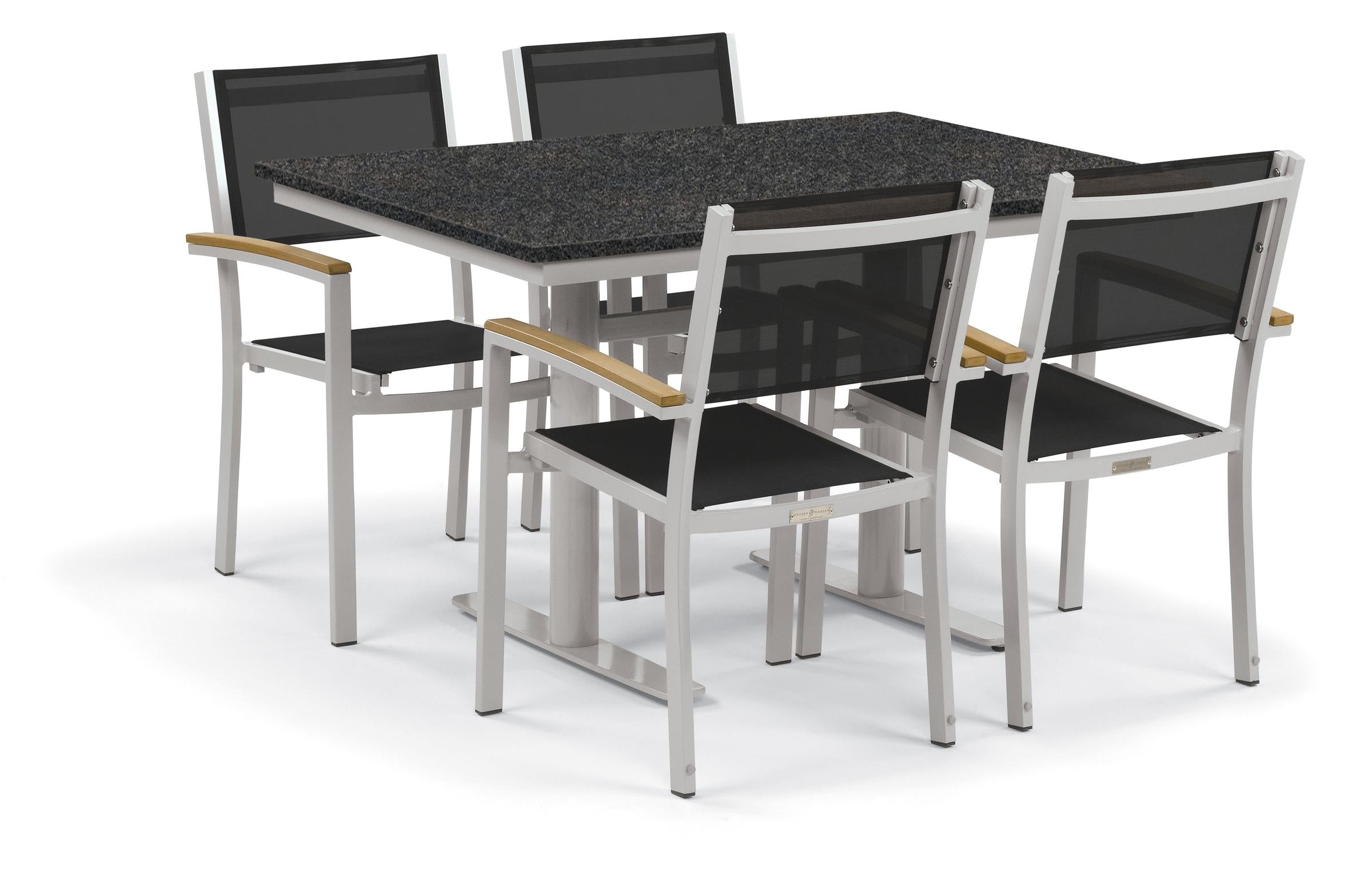 Travira 5-Piece 34X48'' Table And Sling Chair Bistro Set - Black-Sling Sling - Natural-Tekwood - Charcoal-Lite-Core Top