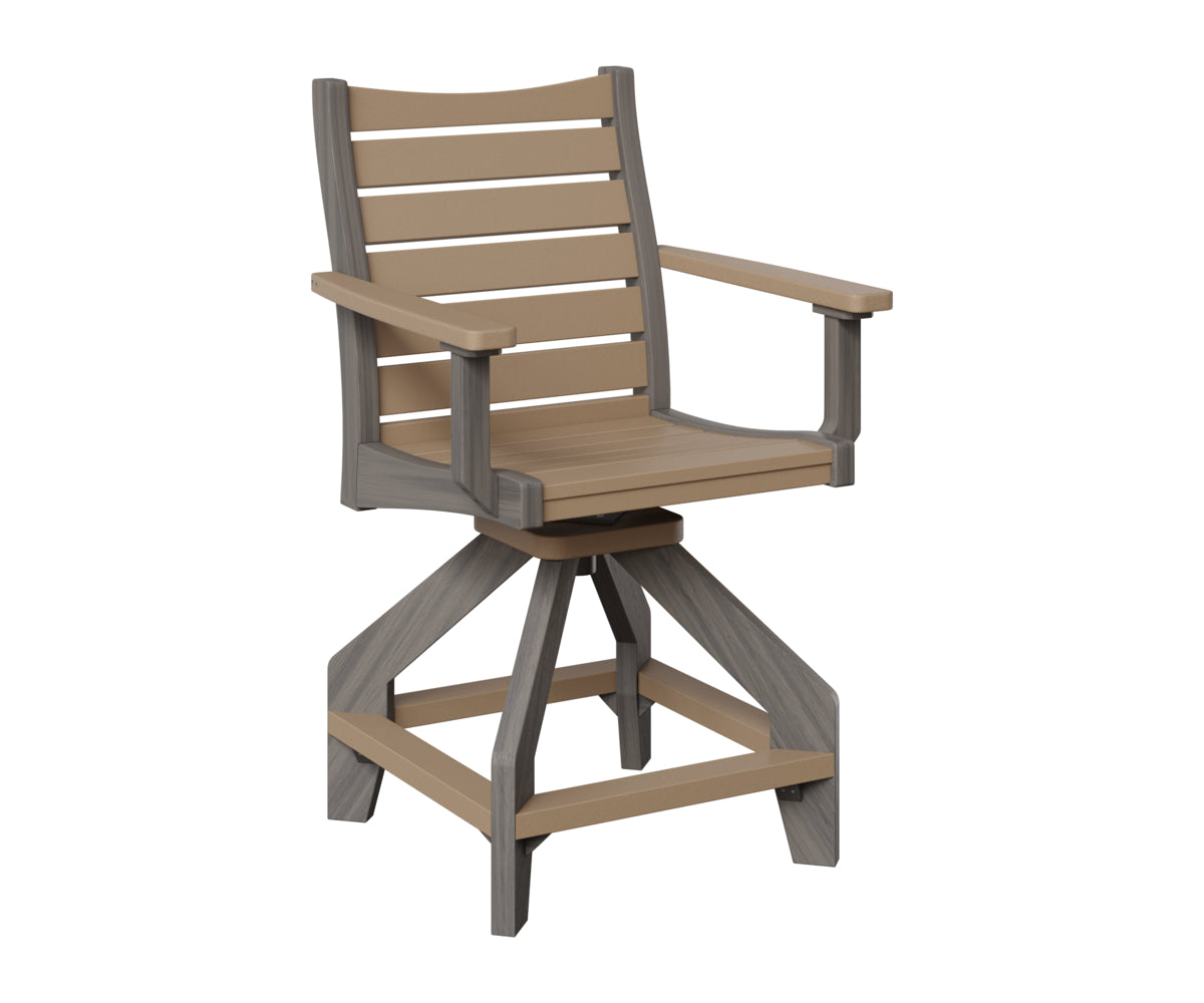 Berlin Gardens Bristol Swivel Counter Chair — Weatherwood seat, back and arms with Coastal Gray frame