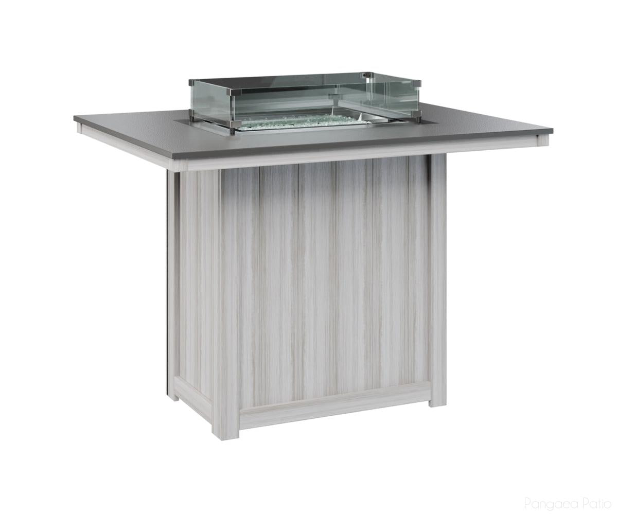 BGDHFT4254BSTSE-Berlin Gardens-Donoma 42" x 54" Rectangular Fire Table - Hammered Top - Bar Height-Stainless BG-Seashell BG-Pangaea Patio