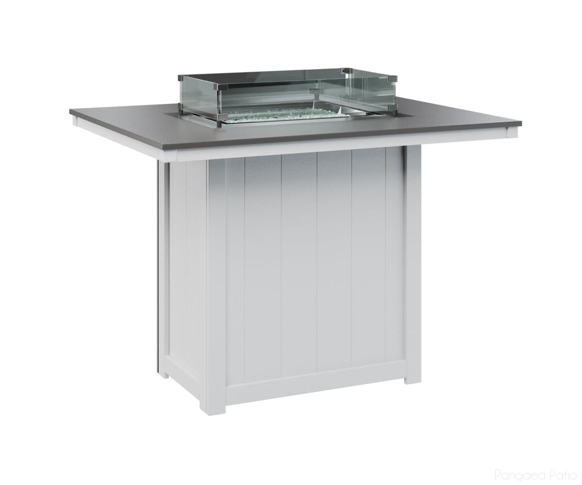 BGDHFT4254BSTWH-Berlin Gardens-Donoma 42" x 54" Rectangular Fire Table - Hammered Top - Bar Height-Stainless BG-White BG-Pangaea Patio