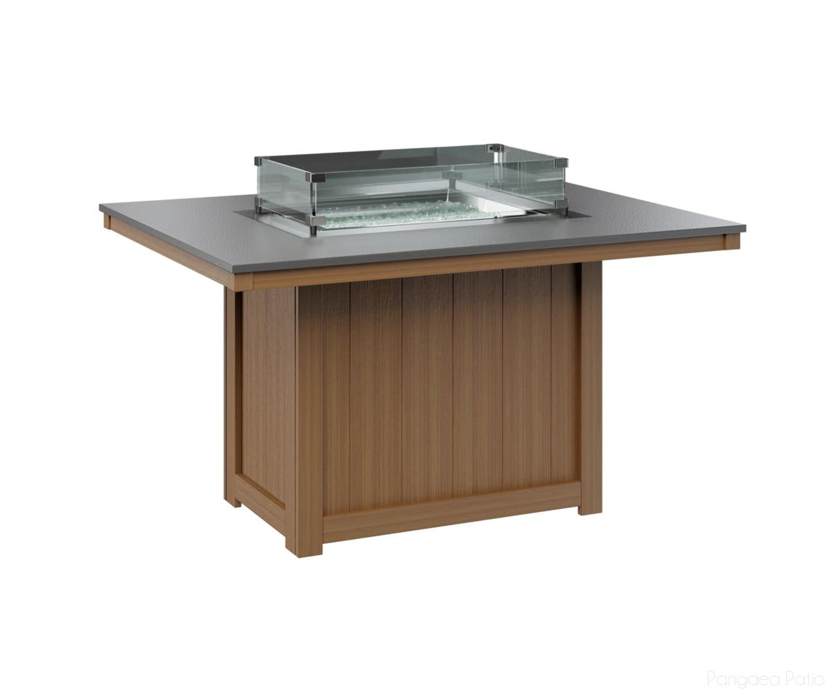 BGDHFT4254DSTNT-Berlin Gardens-Donoma 42" x 54" Rectangular Fire Table - Hammered Top - Dining Height-Stainless BG-Natural Teak BG-Pangaea Patio
