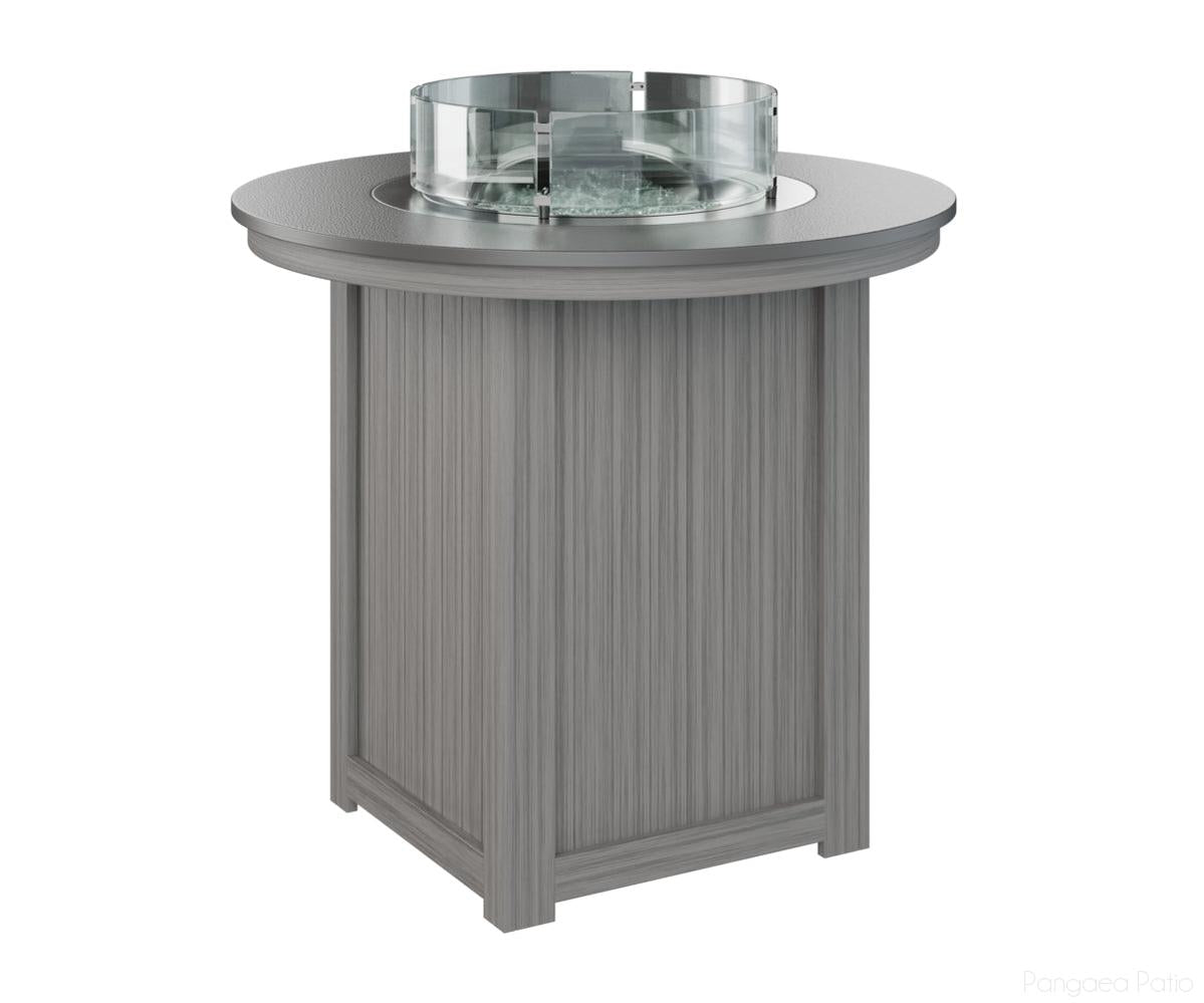 BGDHFT3944BSTDG-Berlin Gardens-Donoma 44" Round Fire Table - Hammered Top - Bar Height-Stainless BG-Driftwood Gray BG-Pangaea Patio