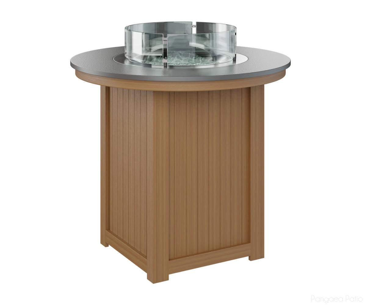 BGDHFT3944BSTNT-Berlin Gardens-Donoma 44" Round Fire Table - Hammered Top - Bar Height-Stainless BG-Natural Teak BG-Pangaea Patio