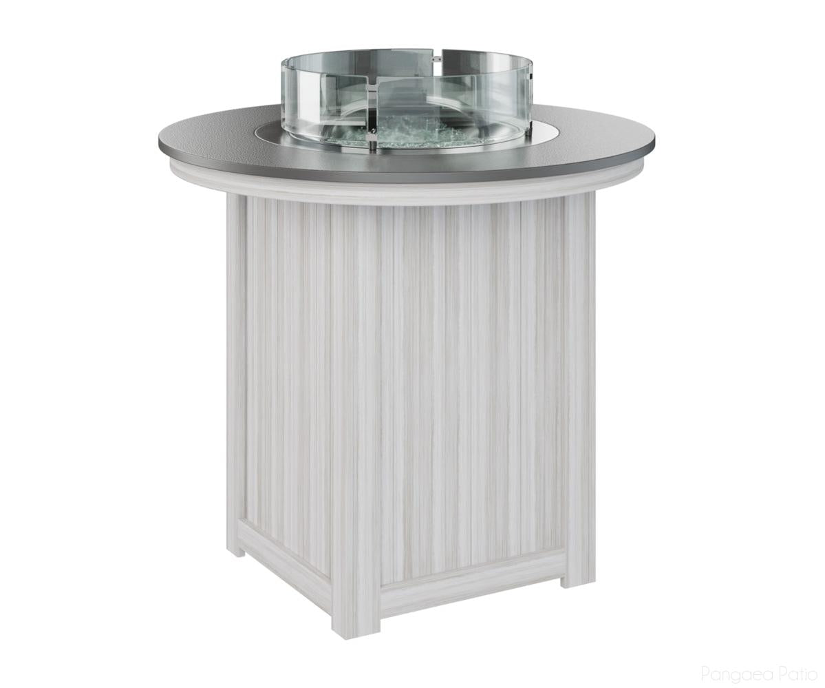 BGDHFT3944BSTSE-Berlin Gardens-Donoma 44" Round Fire Table - Hammered Top - Bar Height-Stainless BG-Seashell BG-Pangaea Patio