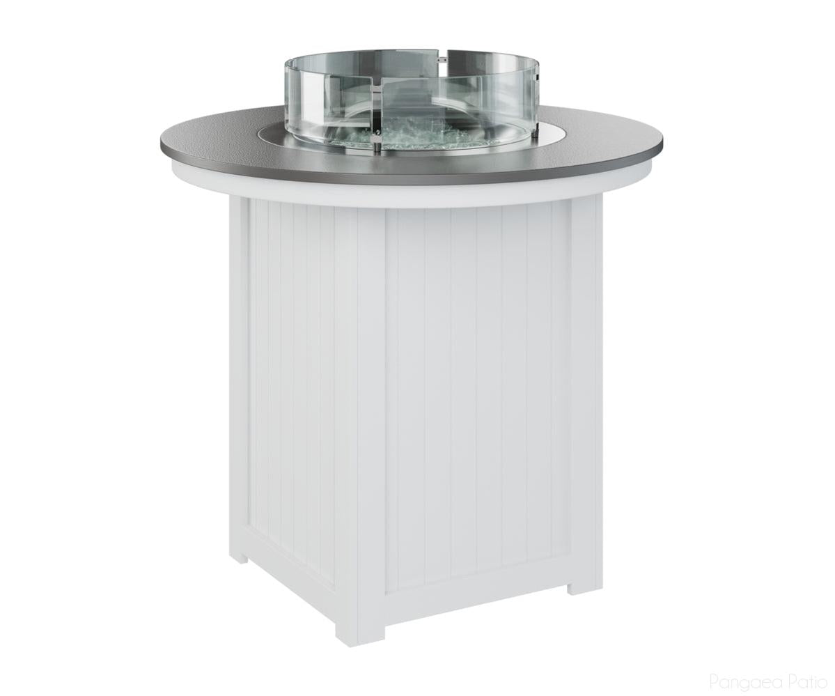 BGDHFT3944BSTWH-Berlin Gardens-Donoma 44" Round Fire Table - Hammered Top - Bar Height-Stainless BG-White BG-Pangaea Patio