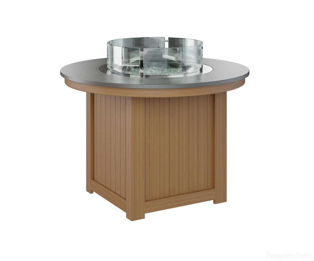 BGDHFT3044DSTNT-Berlin Gardens-Donoma 44" Round Fire Table - Hammered Top - Dining Height-Stainless BG-Natural Teak BG-Pangaea Patio