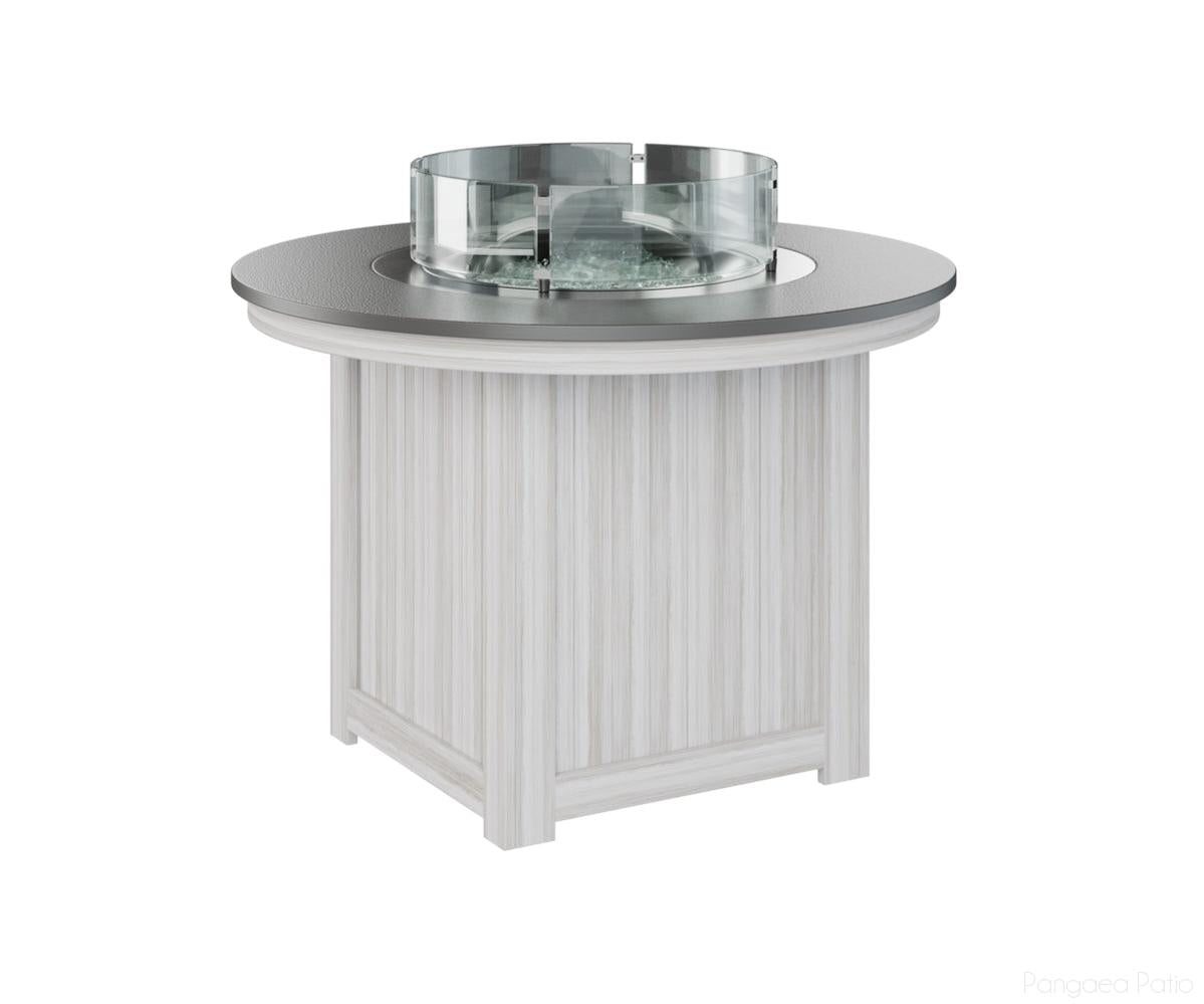 BGDHFT3044DSTSE-Berlin Gardens-Donoma 44" Round Fire Table - Hammered Top - Dining Height-Stainless BG-Seashell BG-Pangaea Patio