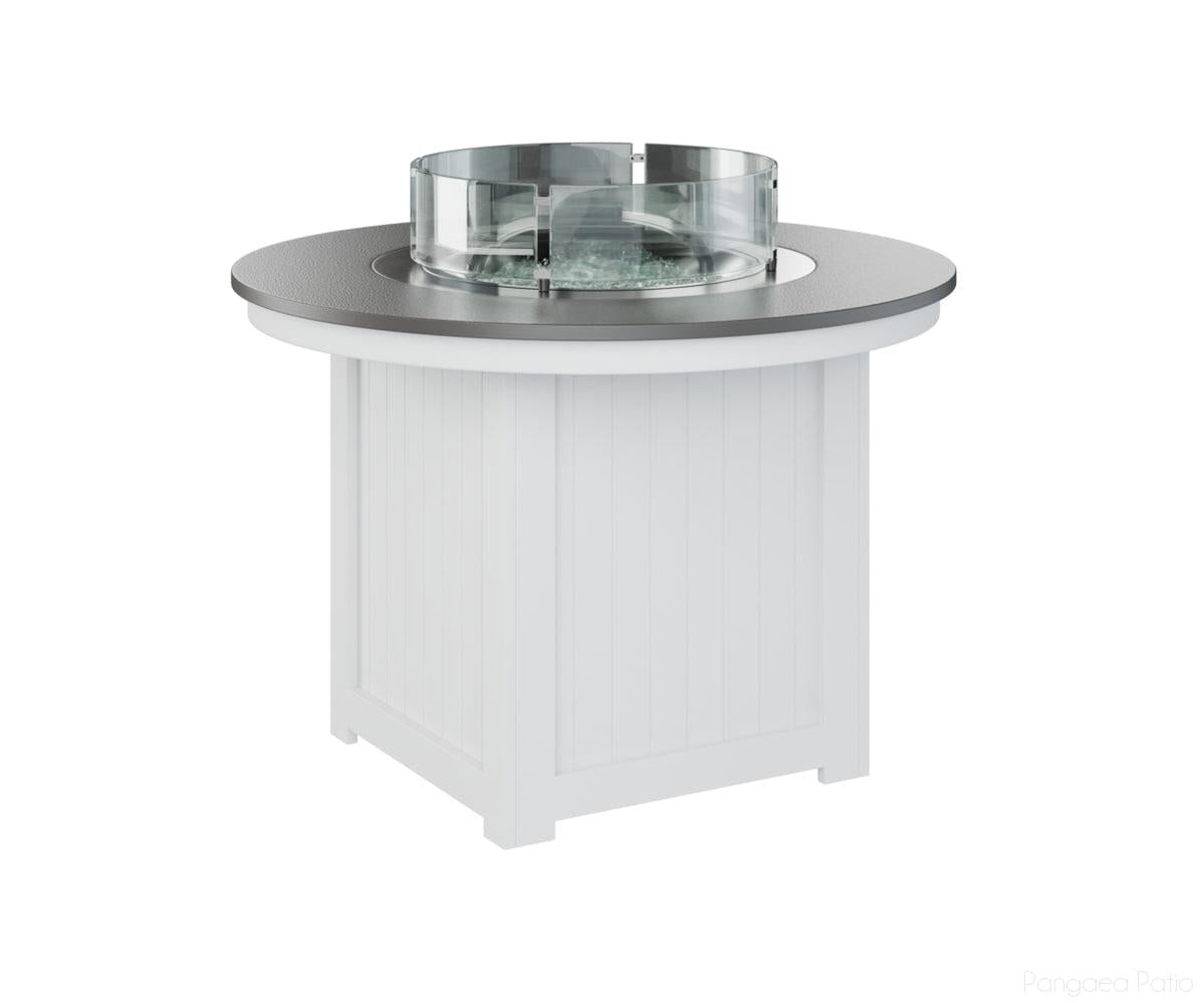 BGDHFT3044DSTWH-Berlin Gardens-Donoma 44" Round Fire Table - Hammered Top - Dining Height-Stainless BG-White BG-Pangaea Patio