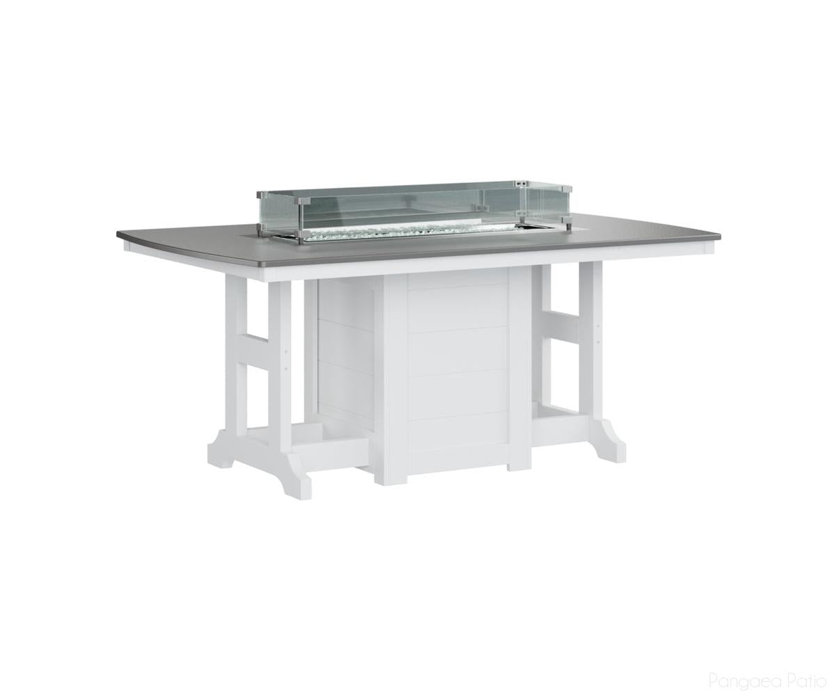 BGGHFT4472BSTWH-Berlin Gardens-Garden Classic 44" x 72" Rectangular Fire Table - Hammered Top - Bar Height-Stainless BG-White BG-Pangaea Patio