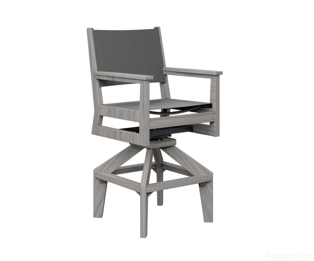 BGMHSSB2245DG-Berlin Gardens-Mayhew Sling Swivel Bar Chair-Driftwood Gray BG-Pangaea Patio