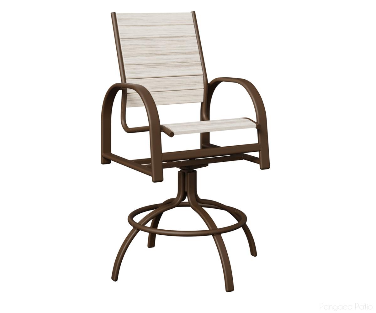 BGMSBPMV-Berlin Gardens-Murphy Poly Swivel Bar Chair-Mesquite Wood Vein Aluminum BG-Pangaea Patio