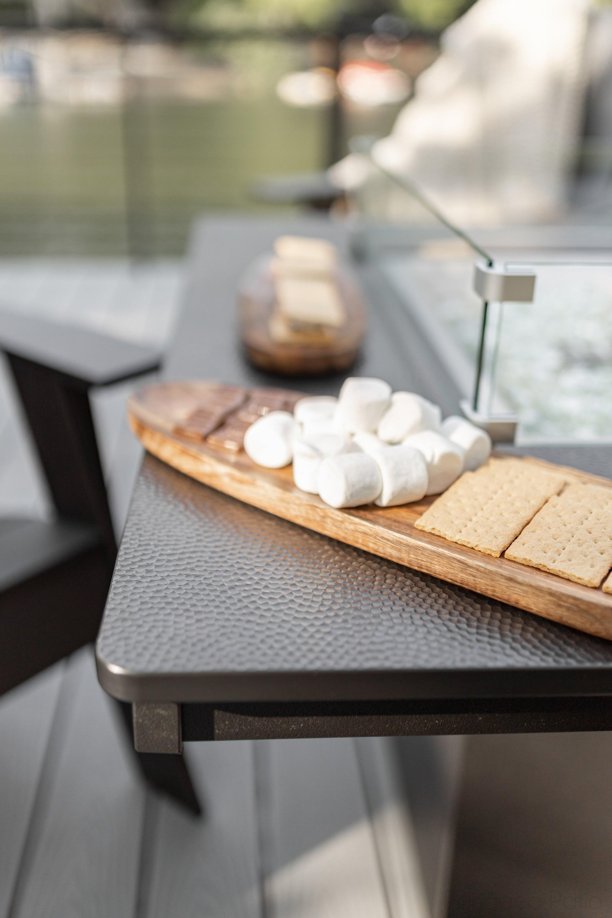 '-Berlin Gardens-Numa Square Fire Pit - Hammered Top-Pangaea Patio-Lifestyle Image