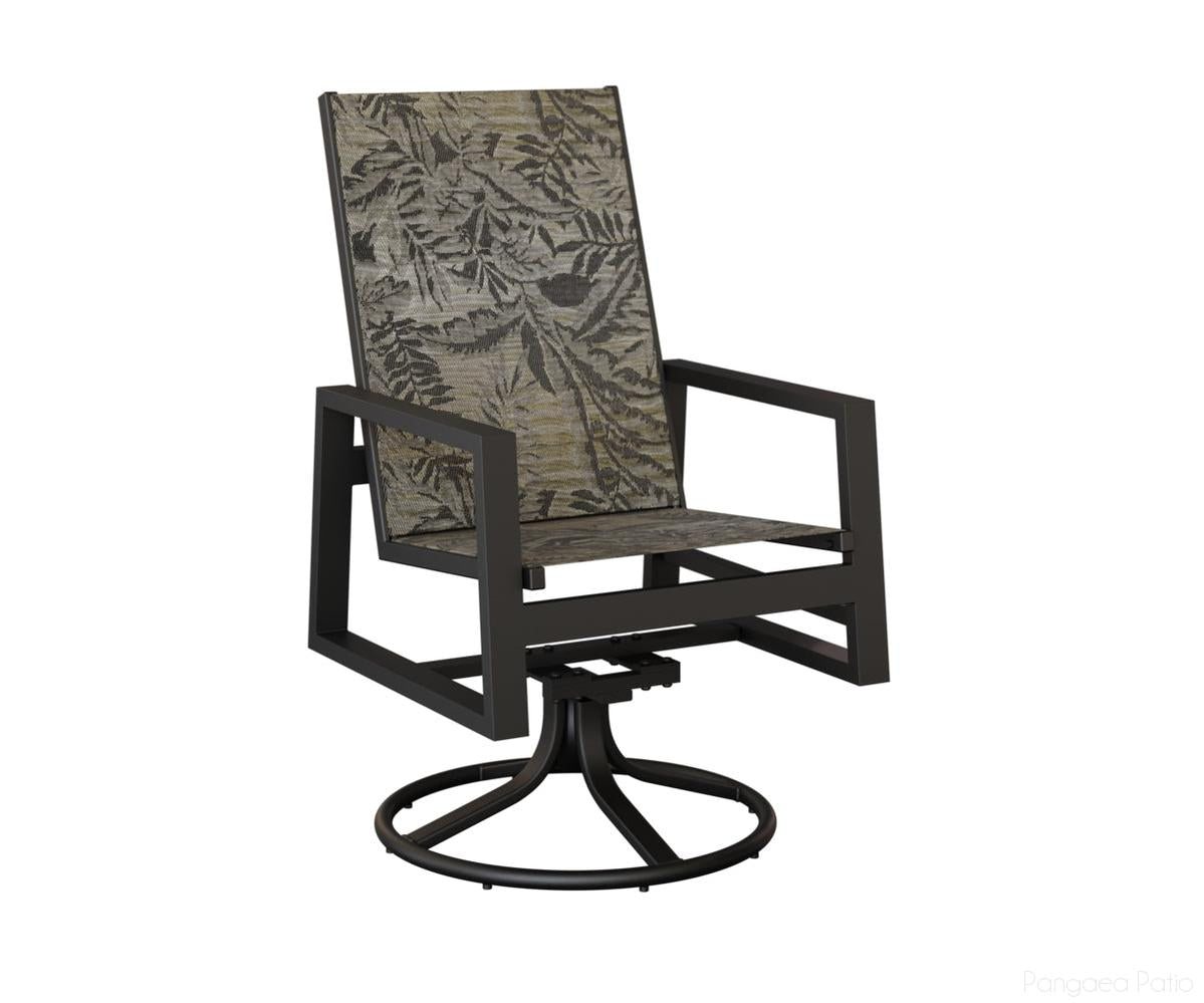 BGVSRDHSMB-Berlin Gardens-Vida High Back Sling Swivel Rocker Dining Chair-Black Aluminum BG-Pangaea Patio
