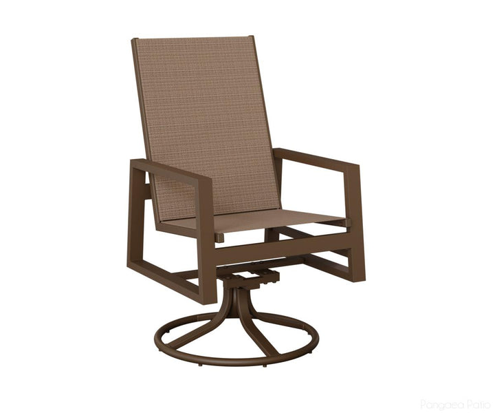 BGVSRDHSMV-Berlin Gardens-Vida High Back Sling Swivel Rocker Dining Chair-Mesquite Wood Vein Aluminum BG-Pangaea Patio
