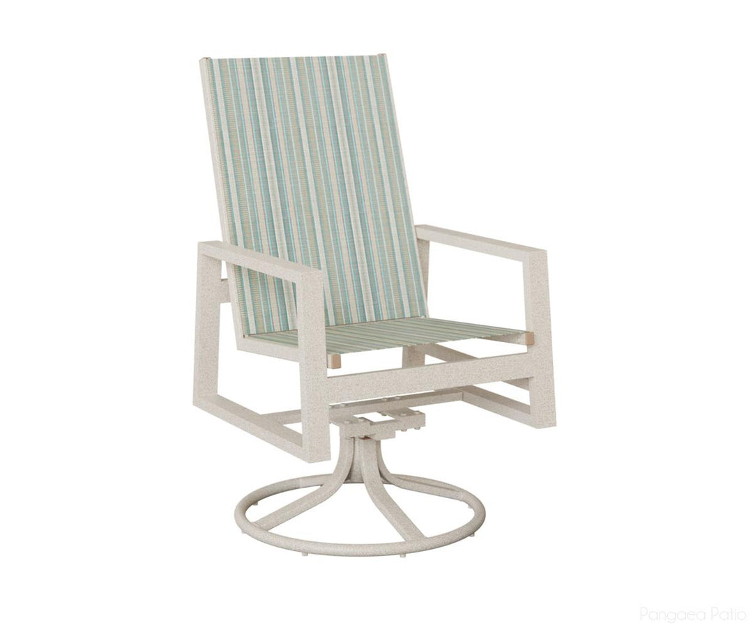 BGVSRDHSSA-Berlin Gardens-Vida High Back Sling Swivel Rocker Dining Chair-Sahara Speckle Aluminum BG-Pangaea Patio