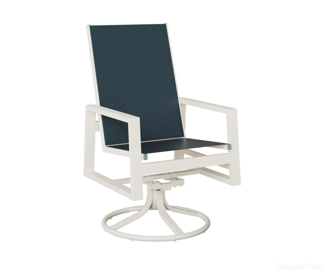 BGVSRDHSMW-Berlin Gardens-Vida High Back Sling Swivel Rocker Dining Chair-White Aluminum BG-Pangaea Patio
