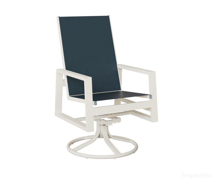 BGVSRDHSMW-Berlin Gardens-Vida High Back Sling Swivel Rocker Dining Chair-White Aluminum BG-Pangaea Patio