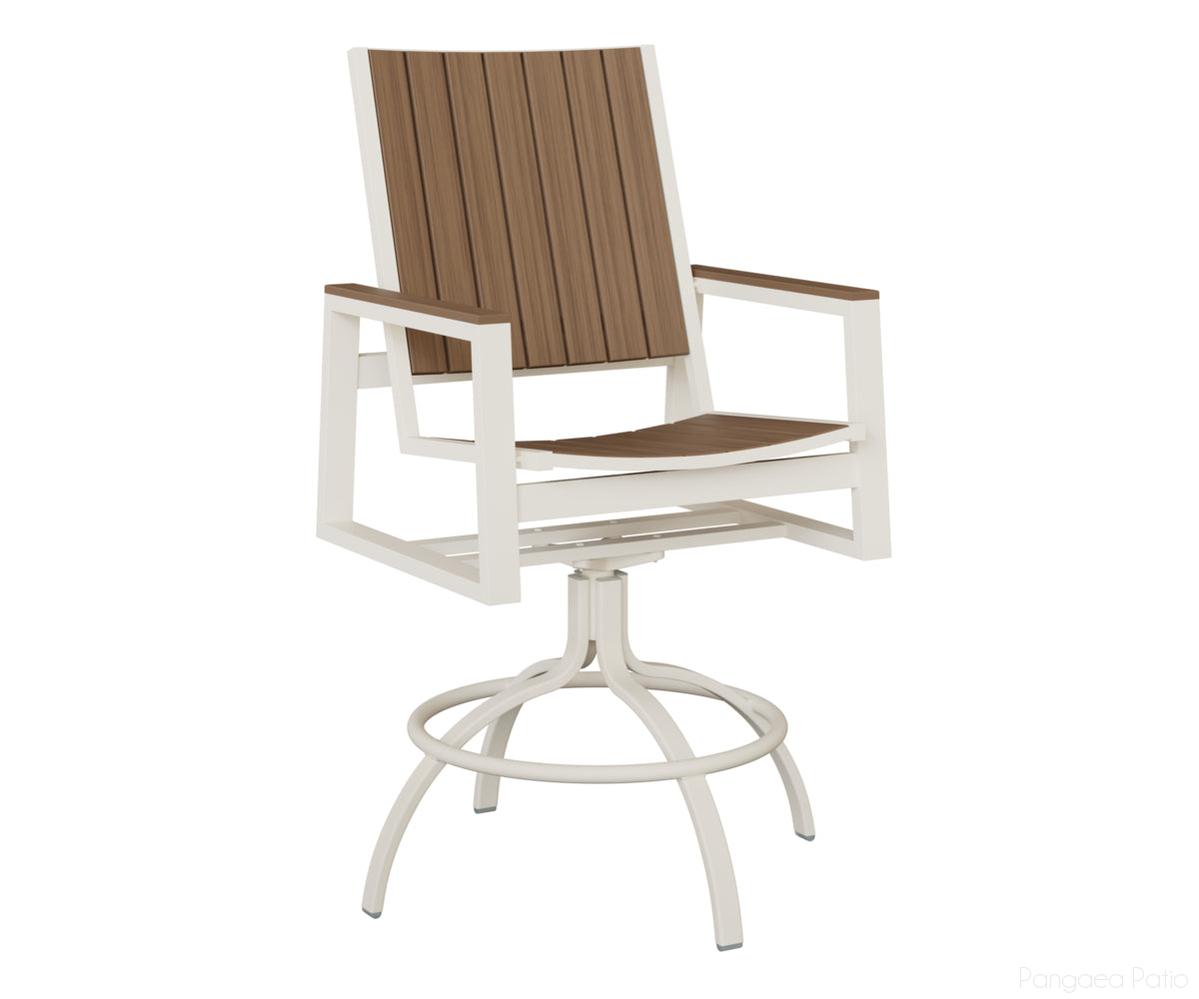 BGVSBPMW-Berlin Gardens-Vida Poly Swivel Bar Chair-White Aluminum BG-Pangaea Patio