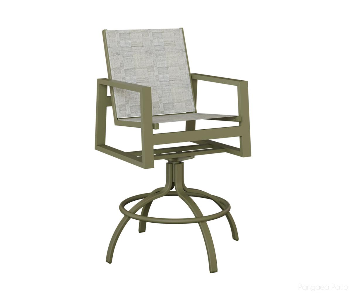 BGVSBSGS-Berlin Gardens-Vida Sling Swivel Bar Chair-Green Sage Aluminum BG-Pangaea Patio
