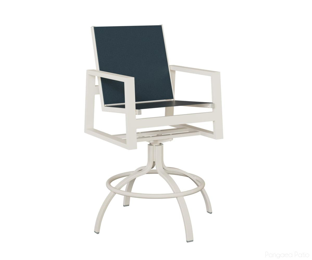 BGVSBSMW-Berlin Gardens-Vida Sling Swivel Bar Chair-White Aluminum BG-Pangaea Patio