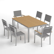 Travira 7-Piece 63" Rectangular Dining Table, Armchairs And Side Chairs Set - Natural Tekwood Top - Flint - Titanium Sling